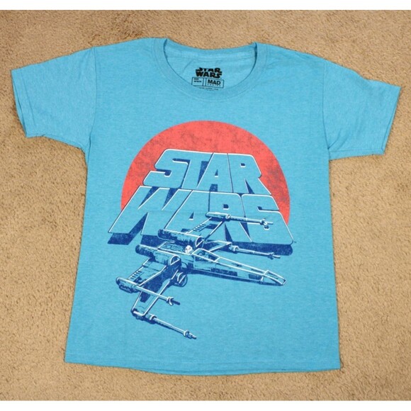 STAR WARS Boys X-Wing Fighter Graphic Tee T-Shirt (M) Light Blue Heather NWOT - Picture 1 of 6